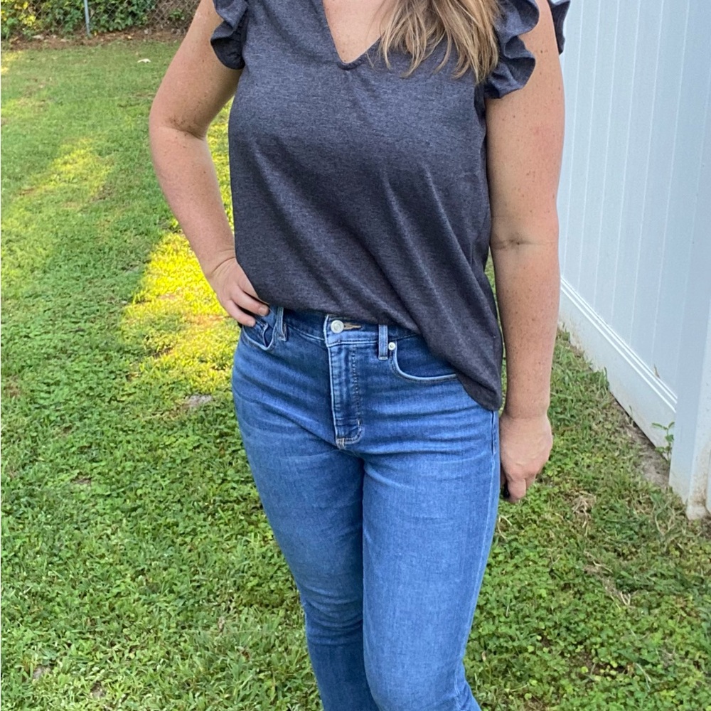 Dark Gray Ruffle Sleeve Top